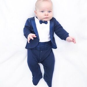 Baby Boy Gentleman Tuxedo Footie - 3 months navy color